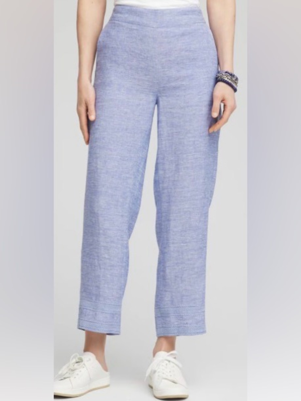 Chico's Linen Light Blue Elastic Waist Pants Size 12